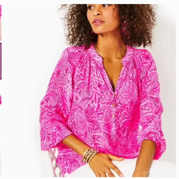 Lilly Pulitzer Elsa Silk Top, Cerise Pink Pinkie Promises - Picture 3 of 11